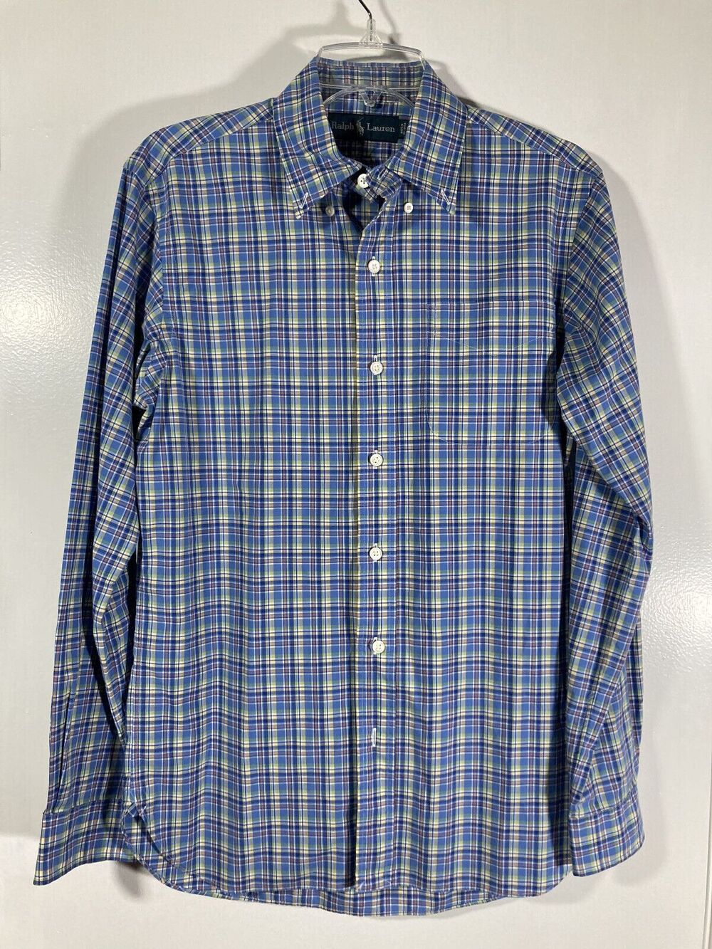 Ralph Lauren Madras Button Down Men's Shirt (S) • Plaid • Blue Label •